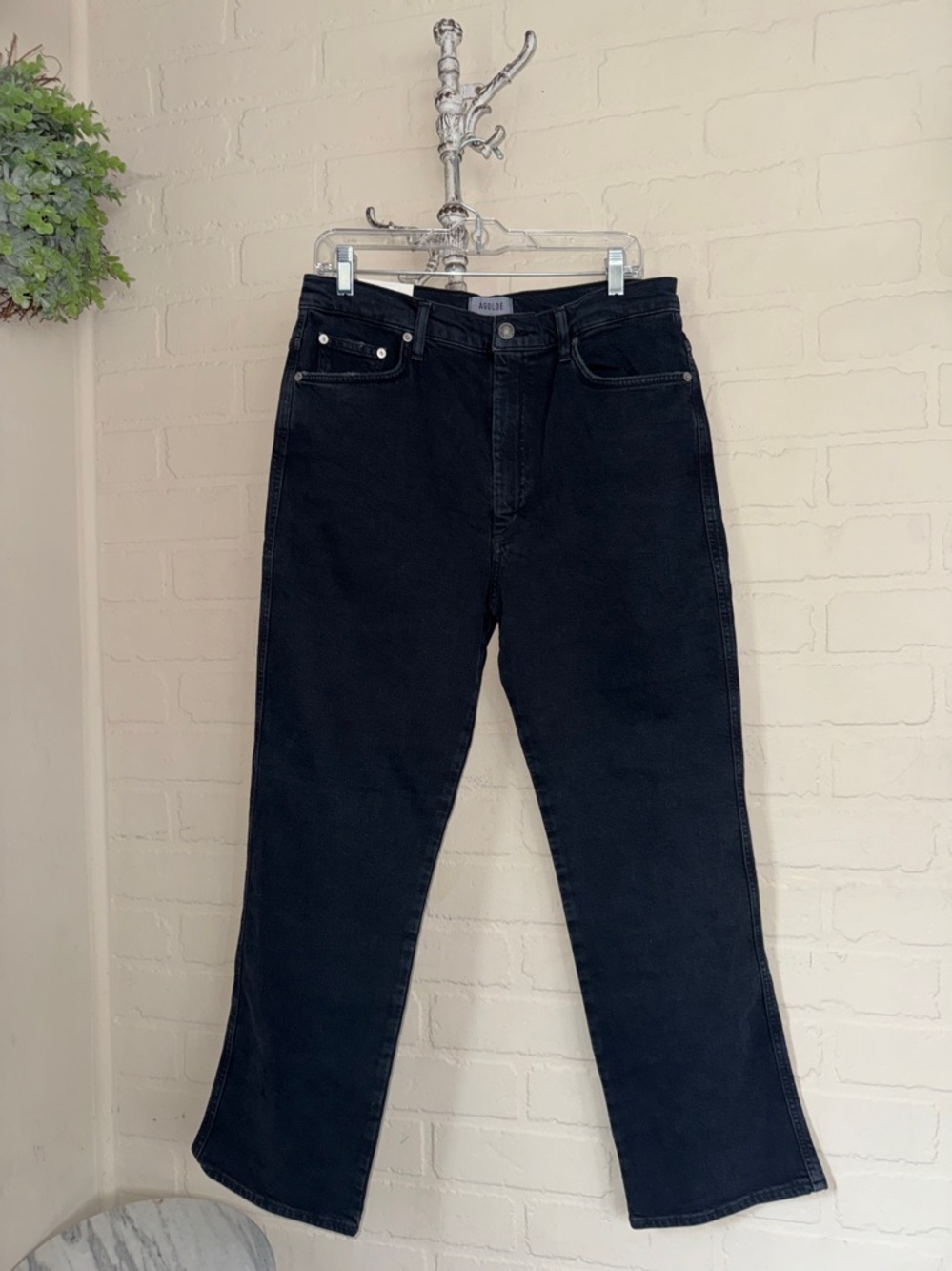 AGOLDE Pinch Waist High Rise Kick Jeans Realm Black NEW 31 distressed - Picture 2 of 10